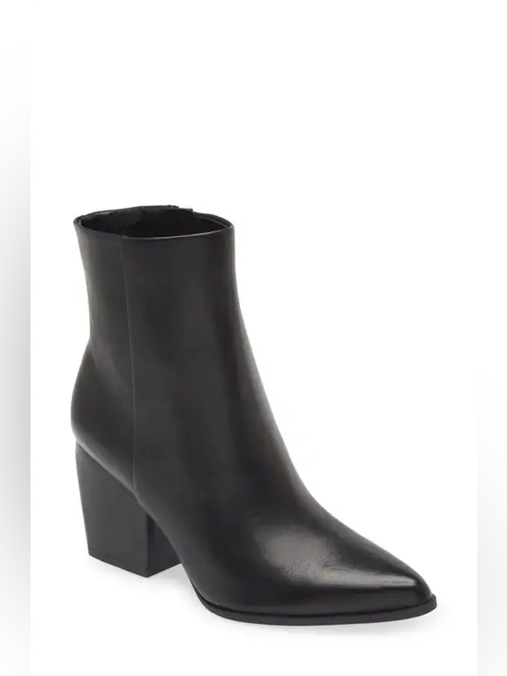 Nordstrom Franka Size 7 Black Pointed Toe Block Heel Leather Classic Bootie